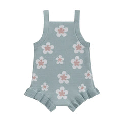Baby Girls' Knitted Floral Bodysuit, Sleeveless Romper