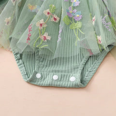 Baby Girl Floral Mesh Patchwork Ruffle Romper & Dress Set with Headband