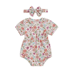 Baby Girls' Ribbed Strawberry Bodysuit with Bow Headband