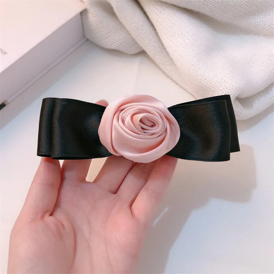 Pink Rose Bow Hair Clips For Girls