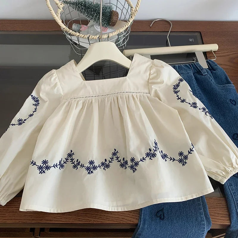 Embroidered Blouse and Heart Jeans
