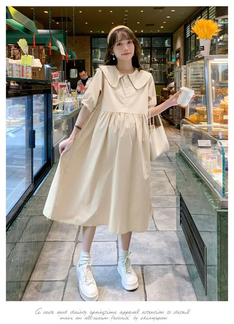 Collar Ruffled Patchwork Maternity Dress