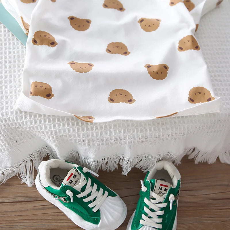 Cartoon Bear tees Overalls Set