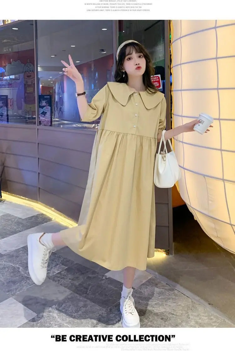 Collar Ruffled Patchwork Maternity Dress