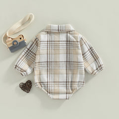 Baby Boys' Vintage Plaid Romper, Long-Sleeve Jumpsuit