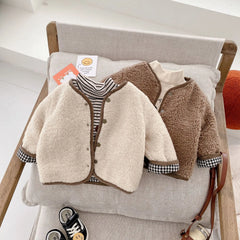Stylish Plaid Plush Kids Coat