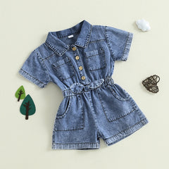 Toddler Girls' Denim Overall Shorts, Button-Down Jumpsuit