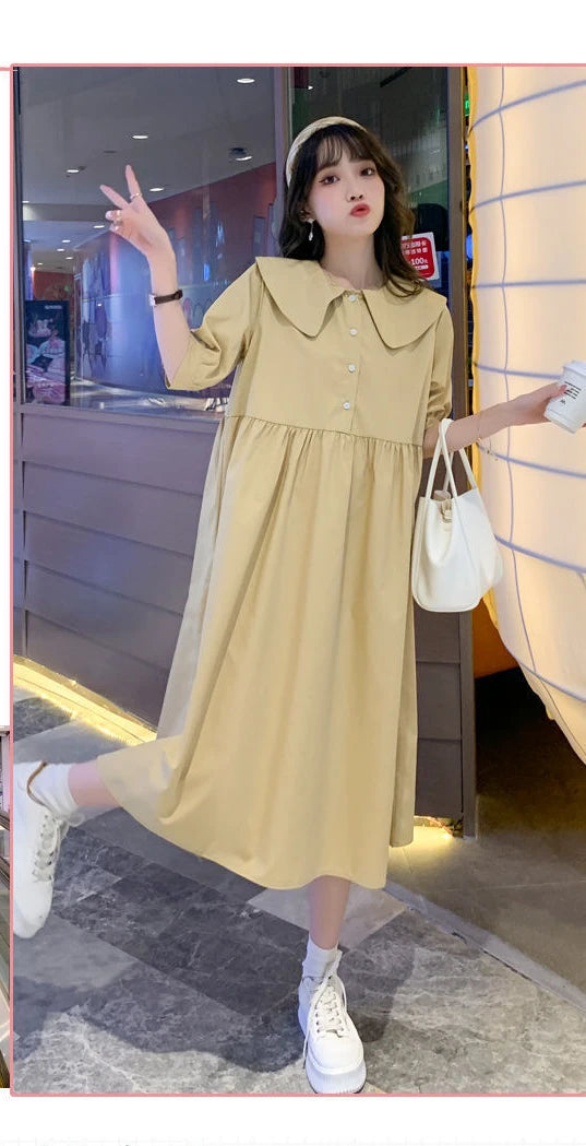 Collar Ruffled Patchwork Maternity Dress