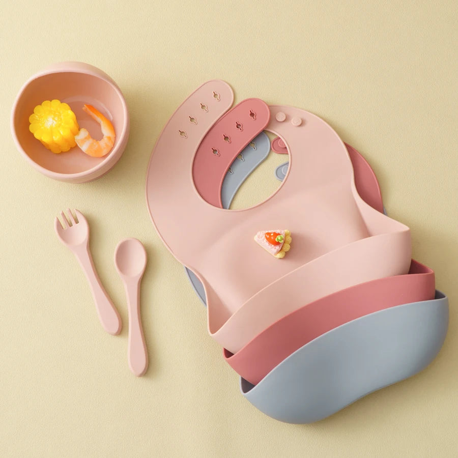 4Pcs Feeding Plate With Bib