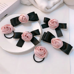 Pink Rose Bow Hair Clips For Girls