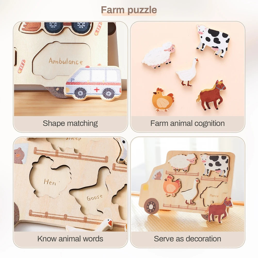 Wooden Animal Puzzles Baby Toys