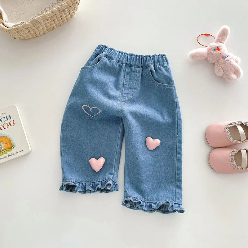 Children Girls Thin Style Denim Blue Pants - PAMU8