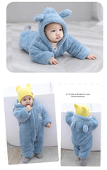 Plush Bear Hooded Baby Romper, Warm Fall Jumpsuit