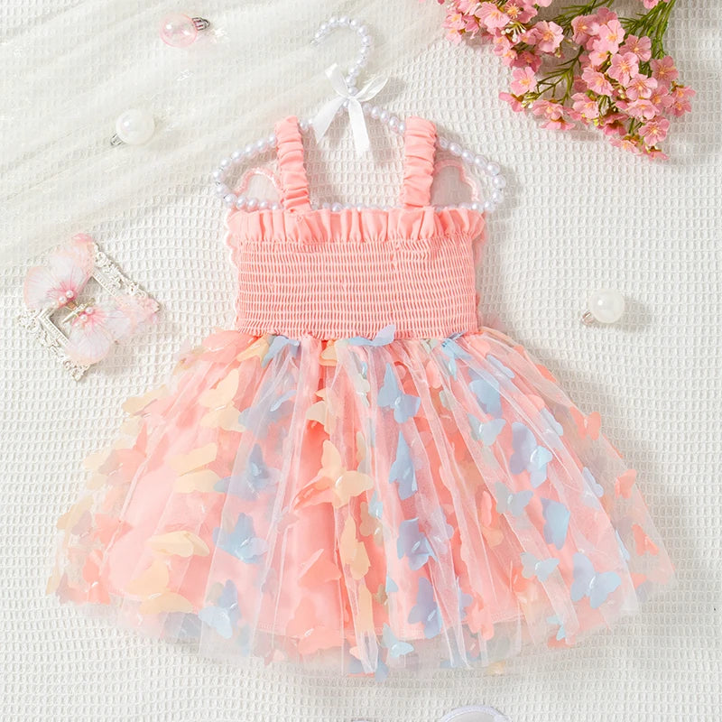 Baby Girl Dress Summer Butterfly Mesh Suspender Girl Dress Cute Back Wings Girl Wedding Flower Girl Dress