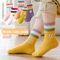 Girls' Rainbow Mid-Tube Socks, 5 Pairs, Ages 1-16