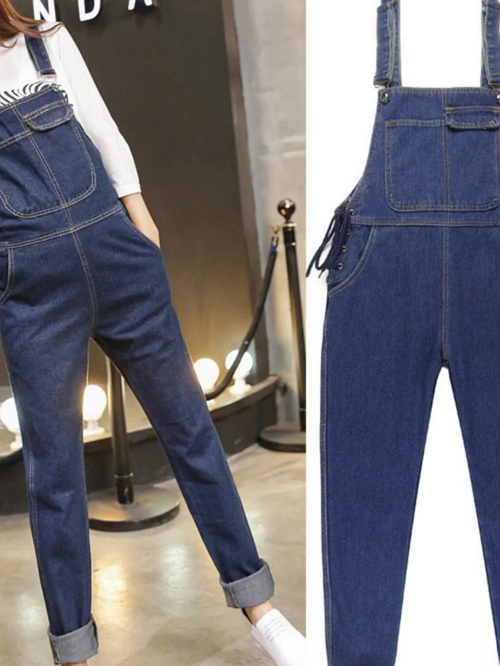 Wide Leg Denim Maternity Jumpsuits