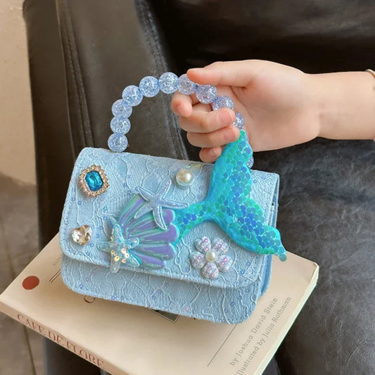 Girls' starfish and seashell mini crossbody purse with flap and shoulder strap