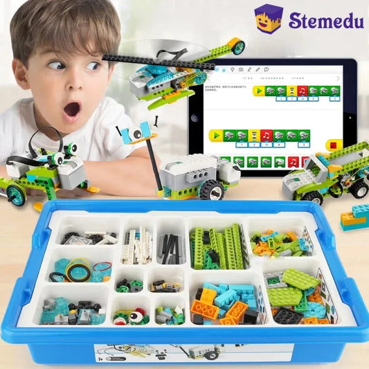 280-piece STEM robot building kit for kids shown without a storage box
