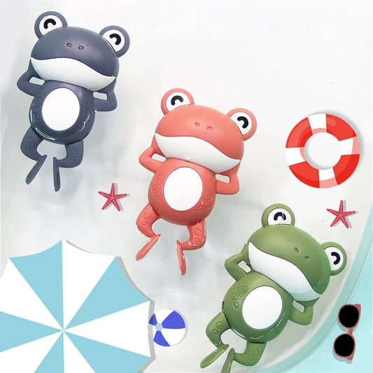 Wind-up frog bath toy ready for supervised water play
