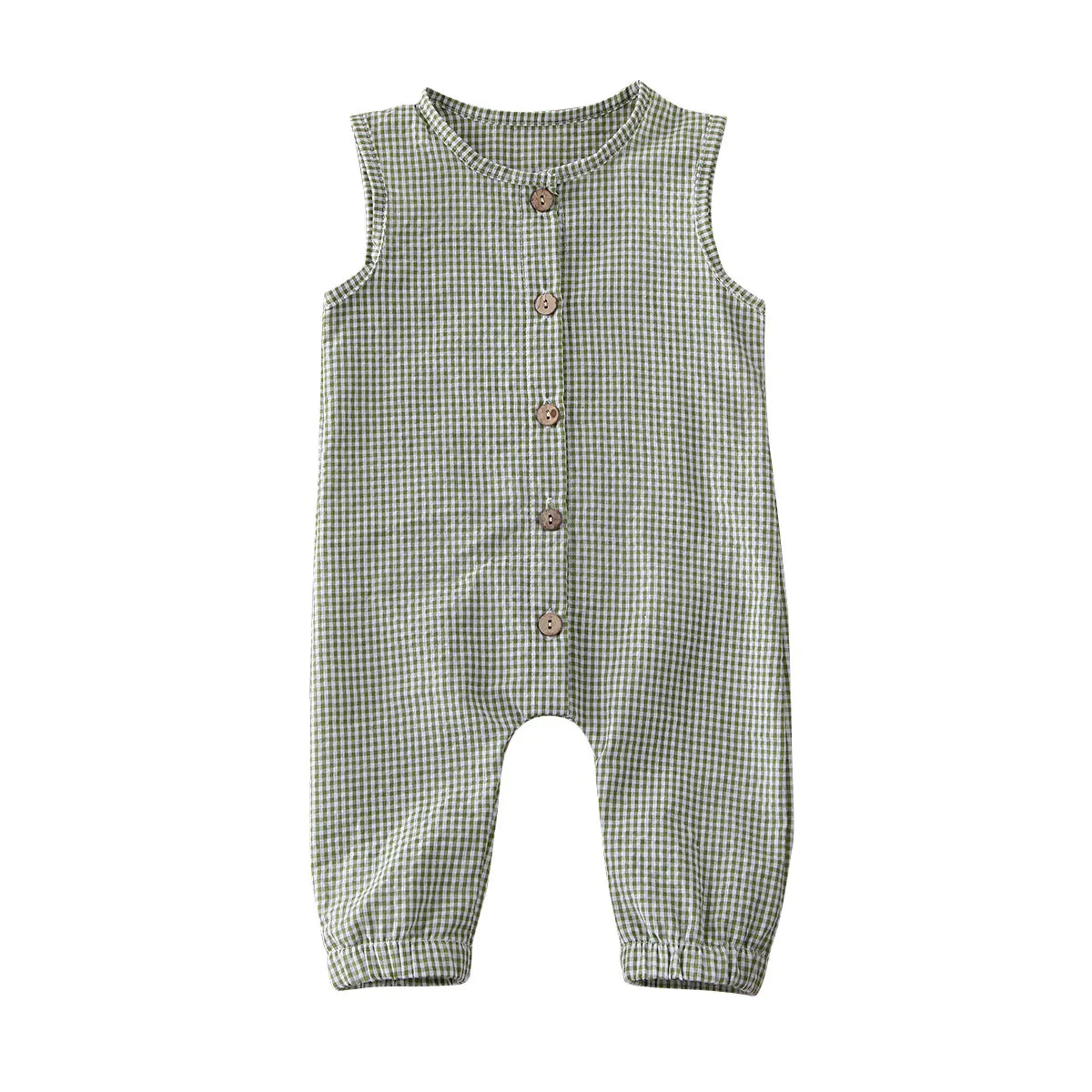 Sleeveless Plaids Cotton Jumpsuit