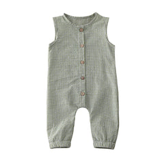 Sleeveless Plaids Cotton Jumpsuit