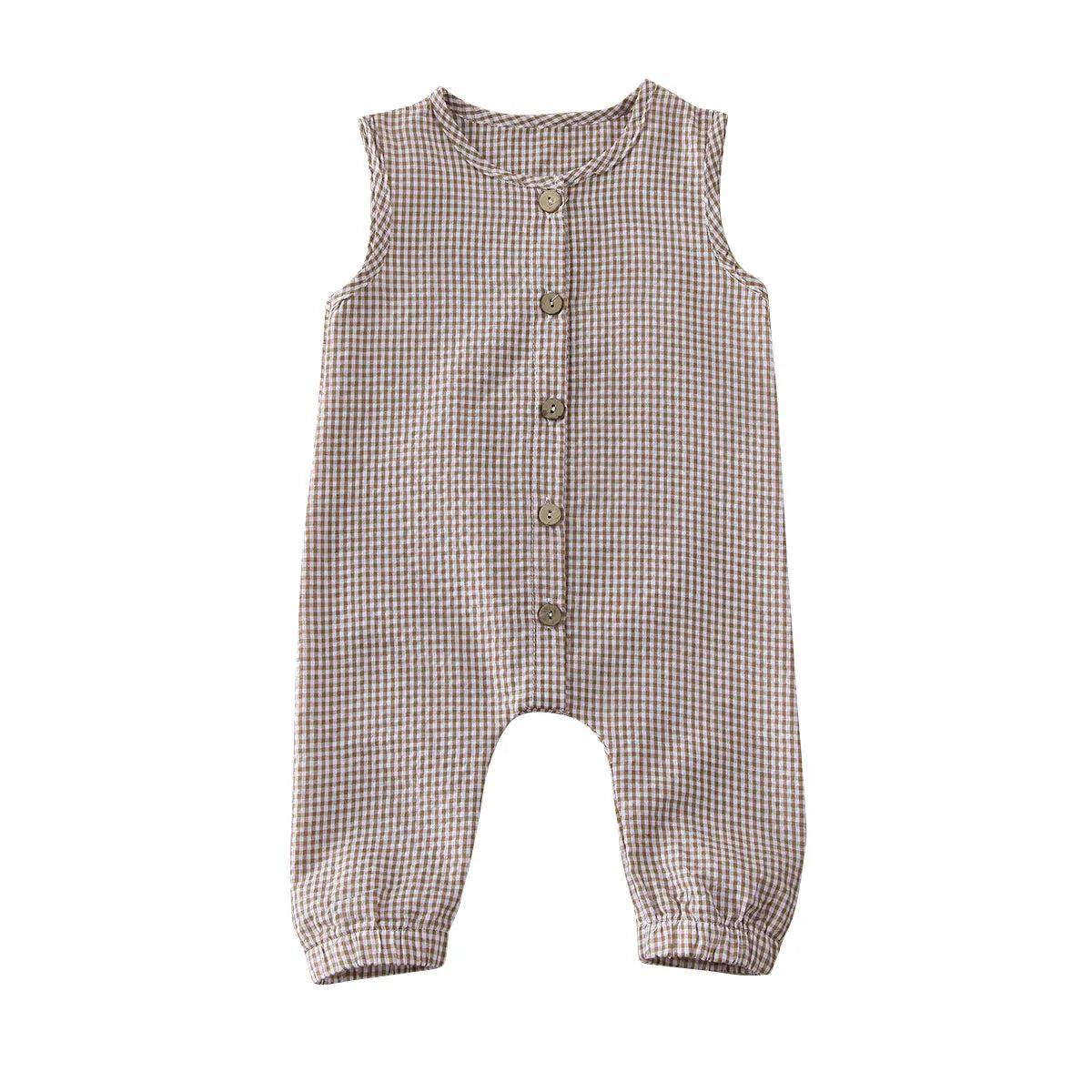 Sleeveless Plaids Cotton Jumpsuit