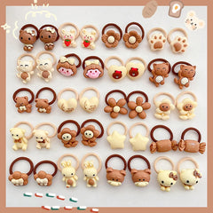 Girls' Bear and Flower Hair Ties, 10-Pack Elastics