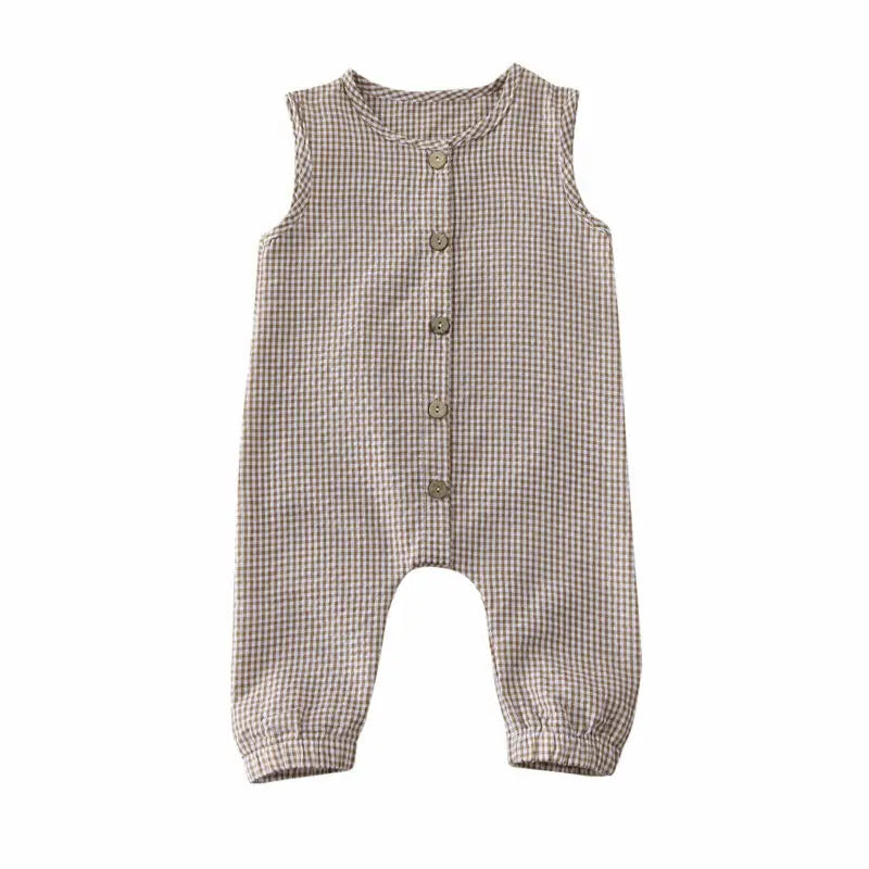 Sleeveless Plaids Cotton Jumpsuit