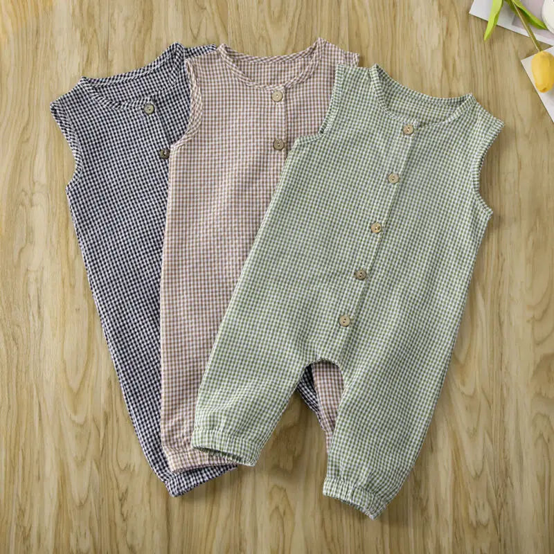 Sleeveless Plaids Cotton Jumpsuit