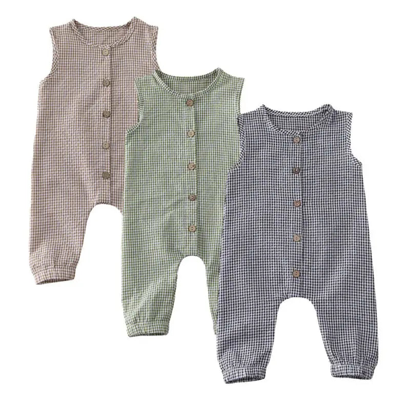 Sleeveless Plaids Cotton Jumpsuit