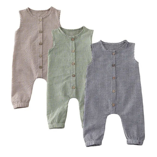 Sleeveless Plaids Cotton Jumpsuit