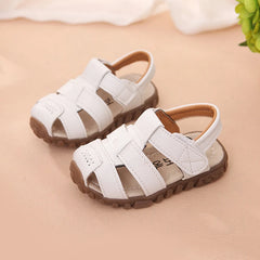 Boys' Closed-Toe Leather Sandals, Non-Slip Beach Shoes