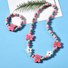 Cute cartoon kids necklace and bracelet set with animal flower charms USA