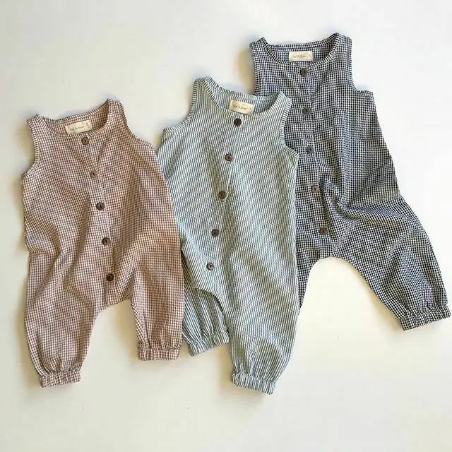 Sleeveless Plaids Cotton Jumpsuit