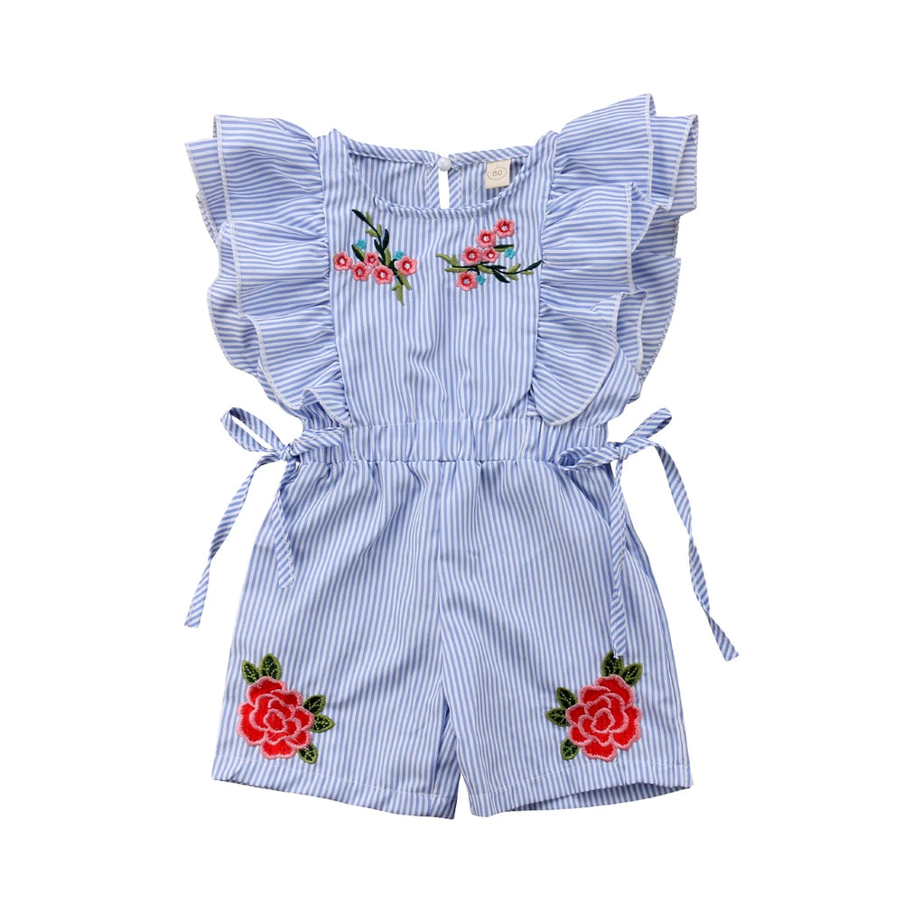 Baby girl floral stripe ruffle romper jumpsuit outfit USA