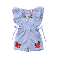 Baby girl floral stripe ruffle romper jumpsuit outfit USA