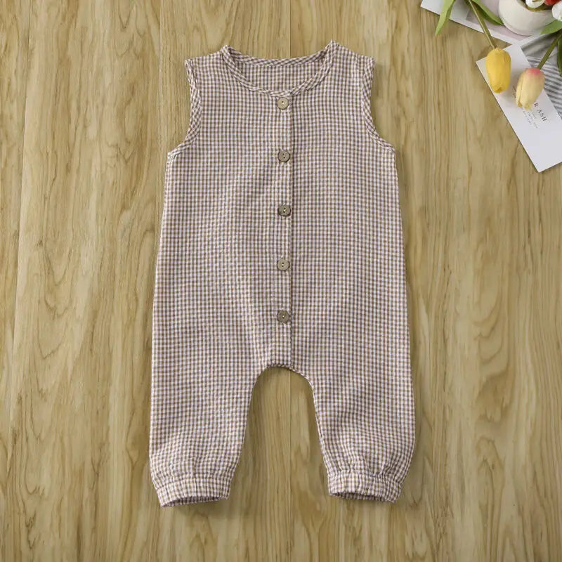 Sleeveless Plaids Cotton Jumpsuit