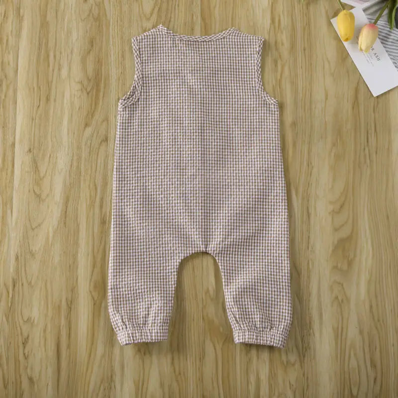 Sleeveless Plaids Cotton Jumpsuit