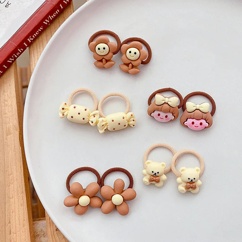 Girls' Bear and Flower Hair Ties, 10-Pack Elastics