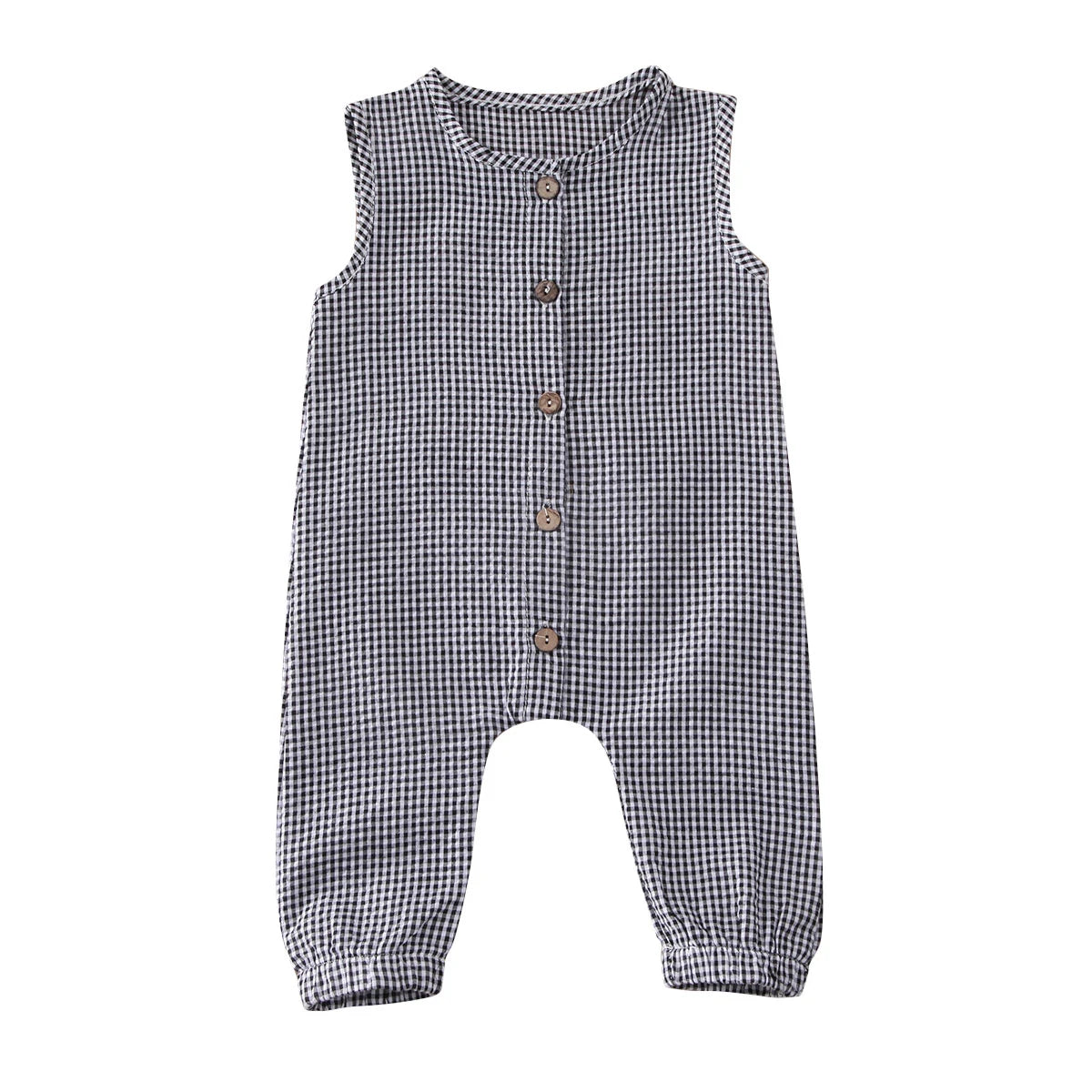 Sleeveless Plaids Cotton Jumpsuit