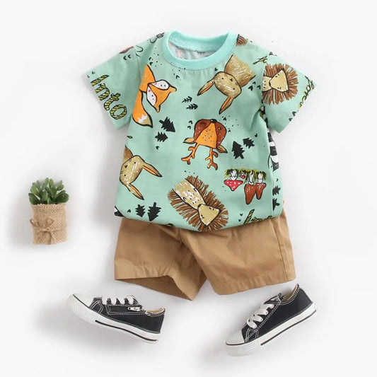 Cotton Short Sleeve Tops+Shorts