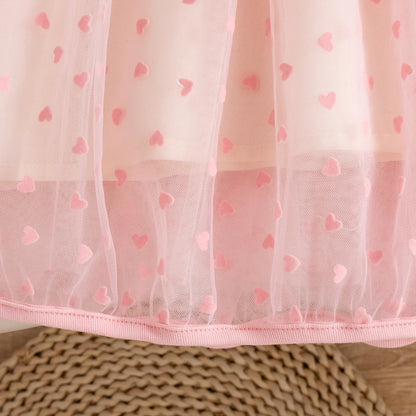 Baby Girl Dress Summer Bow And Love Pattern Knit Short Sleeve Puffy Baby Dresses Cute Casual Girl Kid's Dress