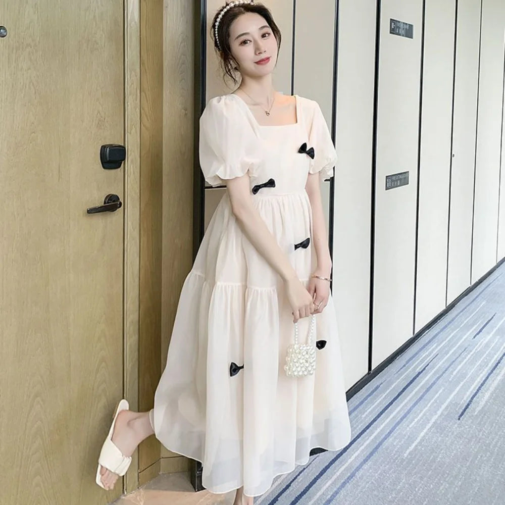 Flare sleeve square collar maternity dress