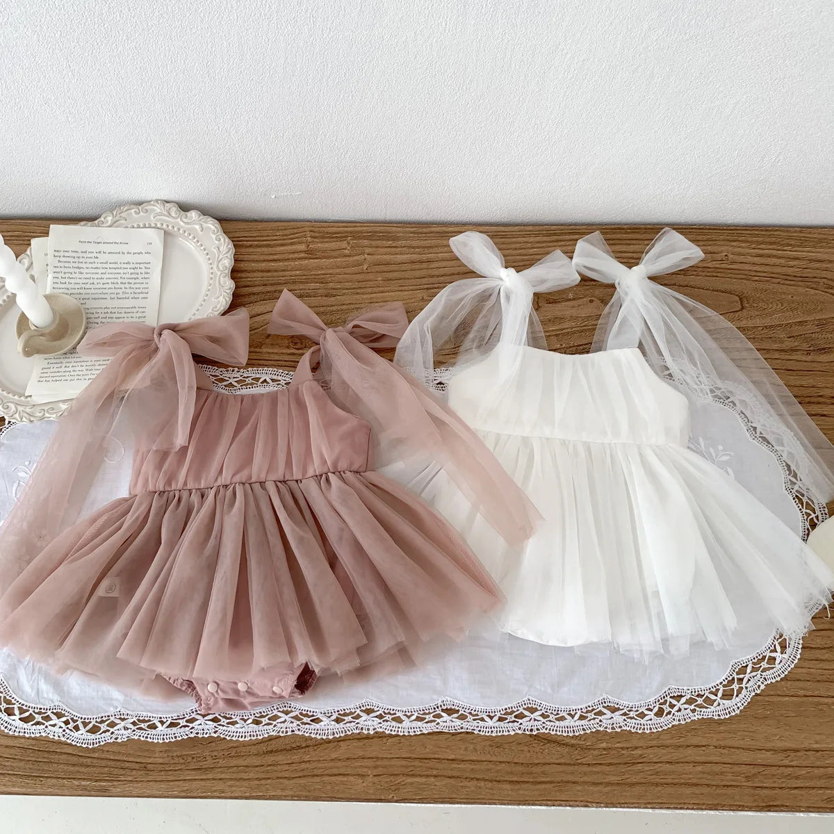 Baby girl polka dot romper dress set with lace for summer USA