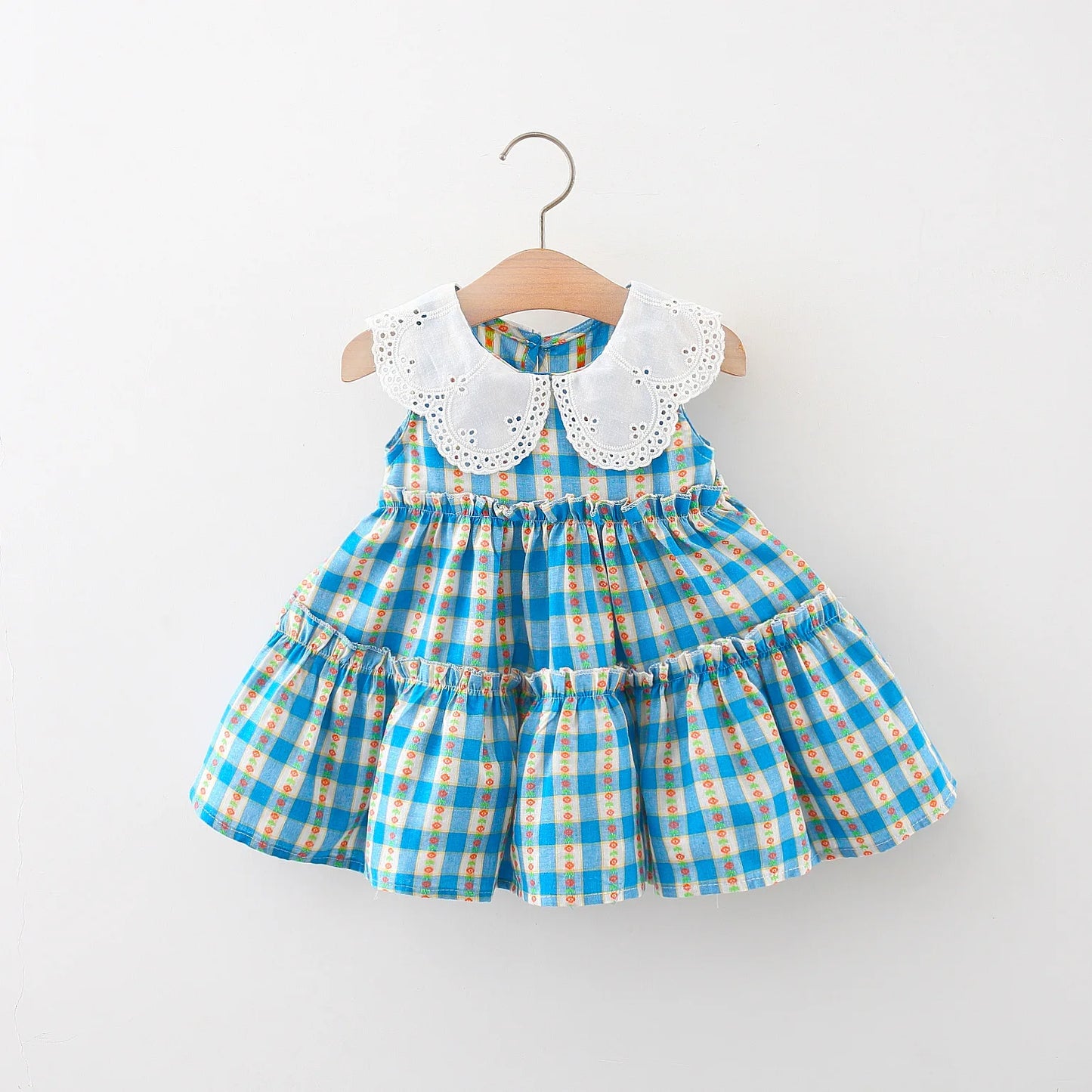 Baby Girl Dress Summer Cotton Plaid Floral Print Girl Dress Cute Sleeveless Children'S Princess Dress