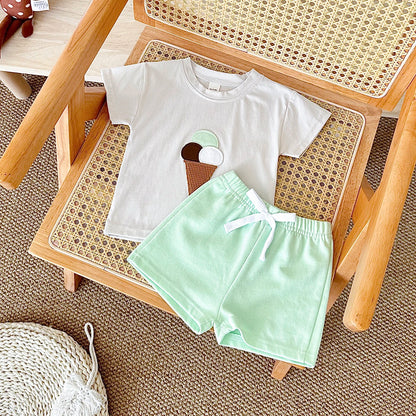 Baby Ice Cream Print T-shirt+Shorts