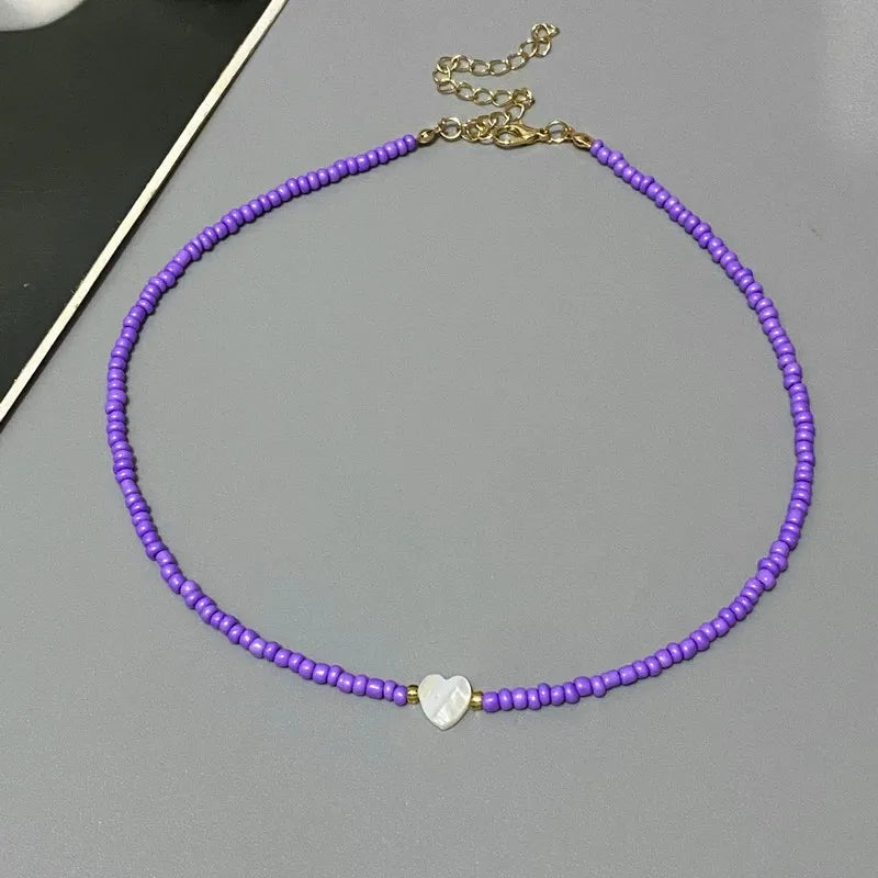 Girls' Shell Heart Choker Necklace, Glass Bead Gift