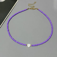 Girls' Shell Heart Choker Necklace, Glass Bead Gift