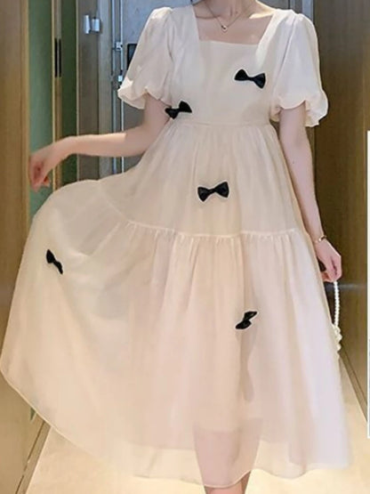 Flare sleeve square collar maternity dress