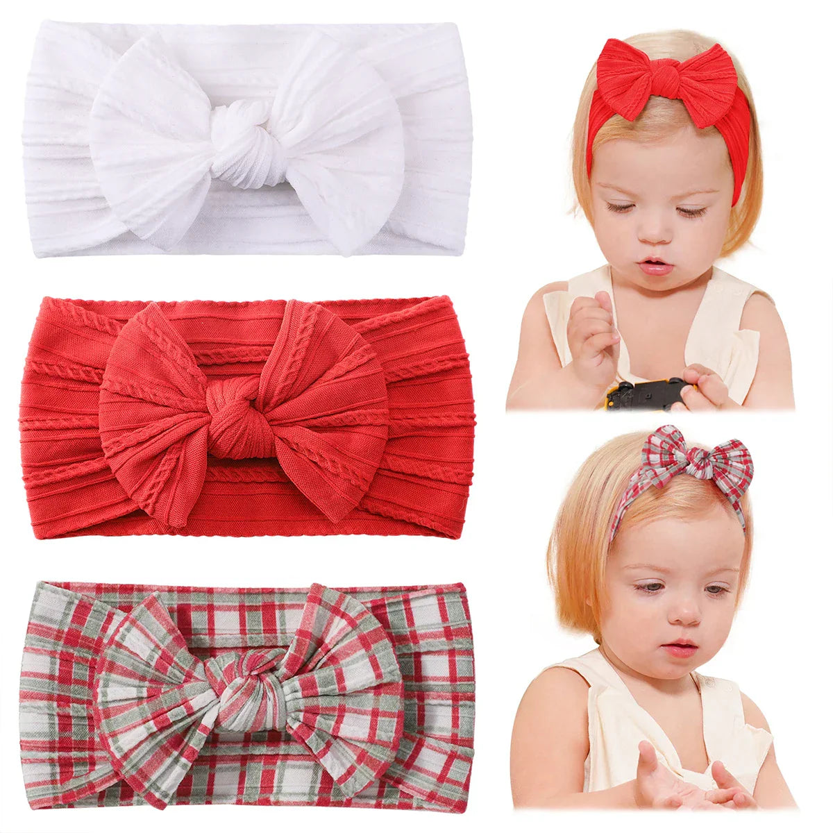 Baby Christmas Bow Headbands, 3-Piece Knot Set